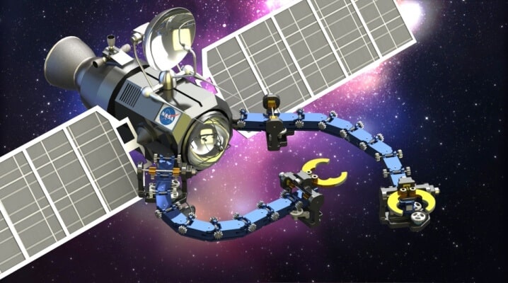 Illustration of satellite arm technology. According to the researchers, the development is particularly suitable for use in the space industry, where minimalism and weight savings are a distinct advantage. The maneuverability of the robotic arm and its low weight reduce the effect of its movement on the stability of the spacecraft. For example, the robot can be used as a service and maintenance arm for satellites. Source: Ben Gurion University.