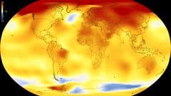 מפת ההתחממות הגלובלית הממוצעת של 2013 – 2017, בהשוואה לטמפרטורה הממוצעת בתקופה של 1951 עד 1980. מקור: NASA’s Scientific Visualization Studio.