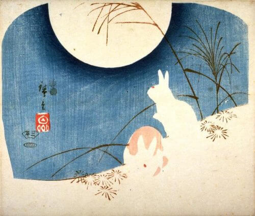 מדוע קוראים לו ירח כחול אם הוא כלל לא כחול? צייר: Hiroshige, 1849.