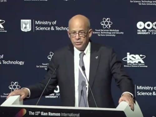 The President of Tel Aviv University, Prof. Yosef Klefter at the 13th Ilan Ramon Space Conference, held at Tel Aviv University on January 29-30, 2018. Screenshot