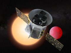 טלסקופ החלל TESS על רקע כוכב לכת חם וקרוב לשמש שלו. איור: NASA GODARD