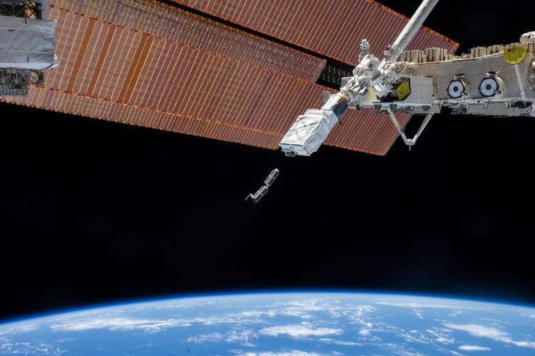 Nano satellites are released from the International Space Station. Source: NASA.