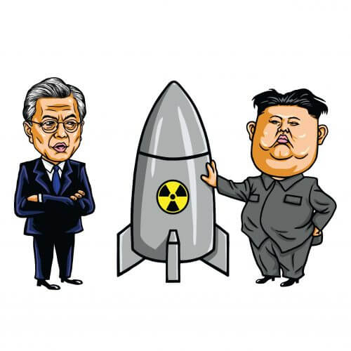 נשיא צפון קוריאה קים ג'ונג און לבין נשיא קוריאה הדרומית מון ג'י אין. איור: Editorial credit: / Shutterstock.com