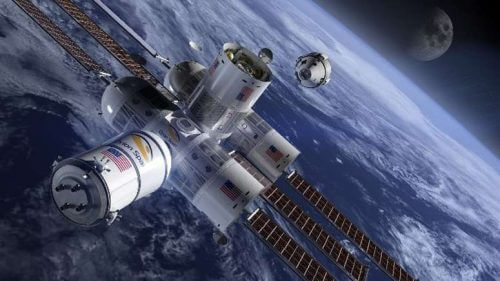 תחנת החלל הפרטית המתוכננת אורורה, שתשמש כמלון בחלל. התחנה תיבנה באופן מודולרי. איור: Orion Span