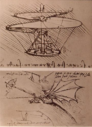 כלי התעופה שתכנן לאונרדו דה וינצ'י בהשראת הטבע. מתוך ויקיפדיה