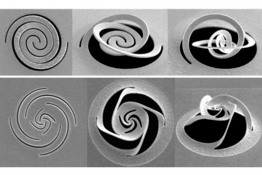 In the photo: various prints on a metal surface created by a focused beam of charged particles. This beam caused the surface to curve in a pre-designed pattern to polarize the light. Credit: Courtesy of the researchers
