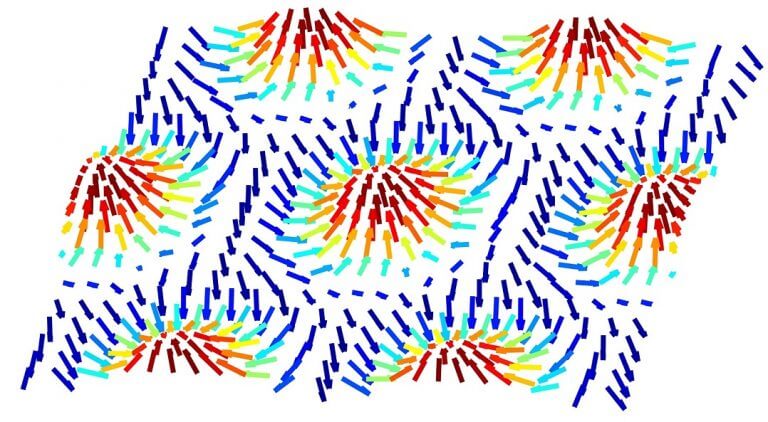 An array of optical skyrmions. The electric field in each cell in the array is not uniform in its direction but points in every possible direction in space. Illustration: The Technion