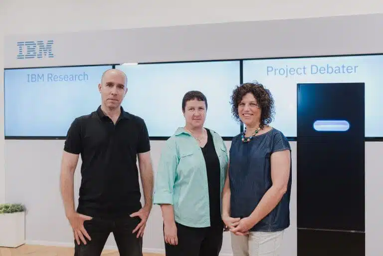 Dr. Ranit Aharonov is a researcher at the IBM Research Center in Haifa, Dr. Aya Sofer - Vice President of IBM Global for Artificial Intelligence Research and Dr. Noam Salonim - Initiator and Director of Project Debater. Photo: Or Kaplan