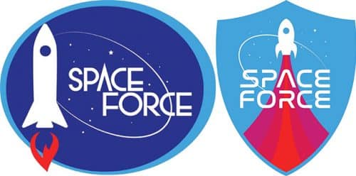 שתיים מתוך שש הצעות לסמליל (לוגו) זרוע החלל, מתוך אתר הבחירות של טראמפ ופנס לשנת 2020
