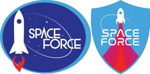 Two of six suggestions for the space arm logo, from the Trump and Pence 2020 election website