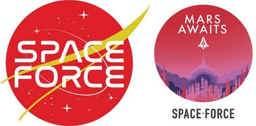 Two of six suggestions for the space arm logo, from the Trump and Pence 2020 election website