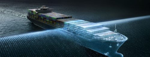 Simulation of an autonomous cargo ship. Illustration: Intel and Rolls-Royce