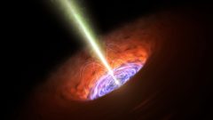 הדמיית סילון גז מחומר הנזרק לתוך החור השחור שמרכז הגלקסיה 3C273 - שהיא קוואזר פעיל. איור: באדיבות פרופ' חגי נצר
