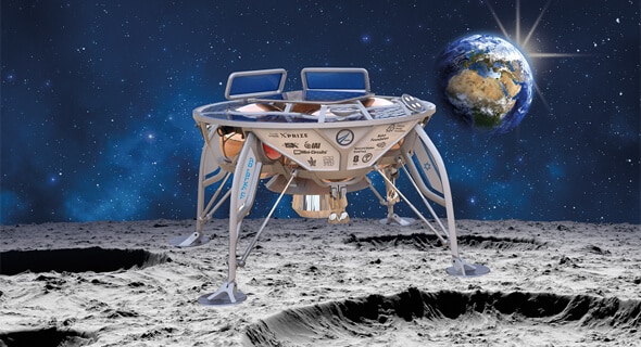 הדמיה של החללית בראשית על קרקע הירח. צילום: SpaceIL