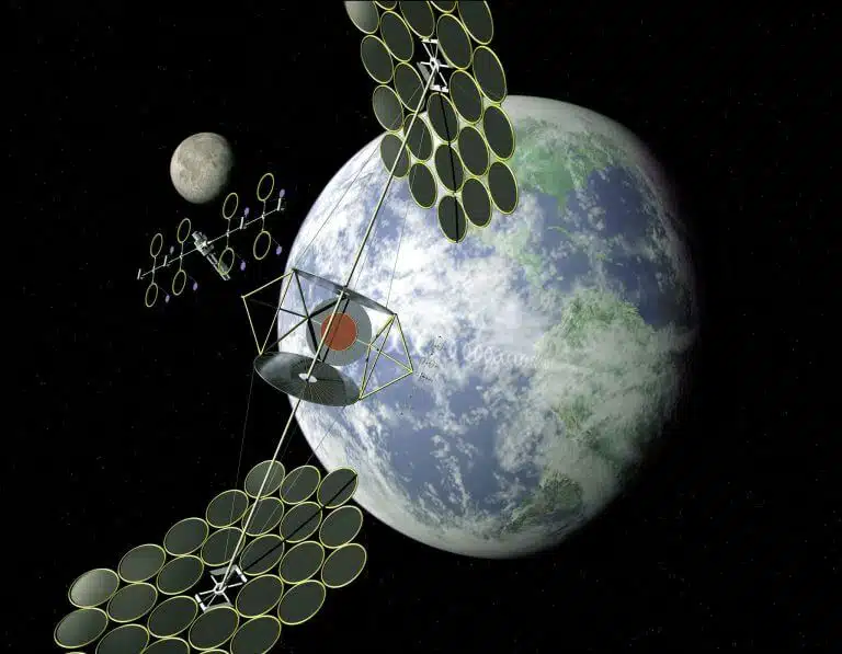 The "sandwich" concept that NASA proposed for building an energy satellite. Photo: NASA