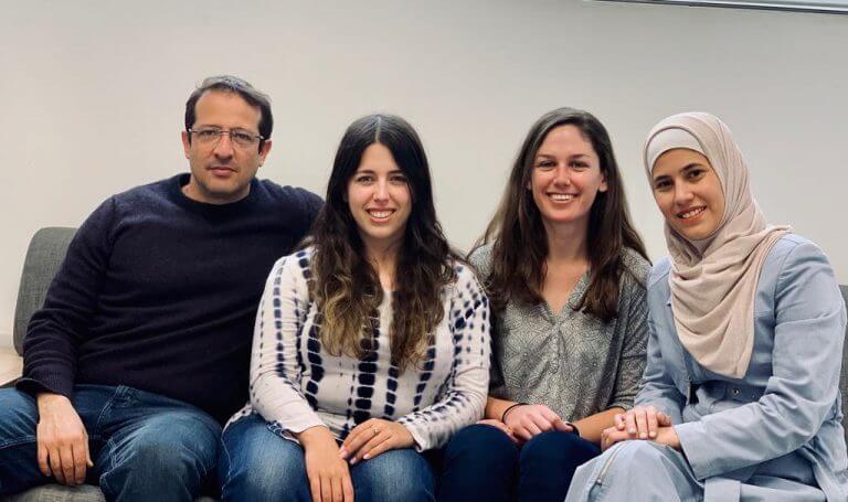 The team of researchers - Lina Kwasami, Maya Brown, Irin Guberman and Dr. Yuval Tabah. Photo courtesy of Dr. Emiliano Cohen, Hebrew University.