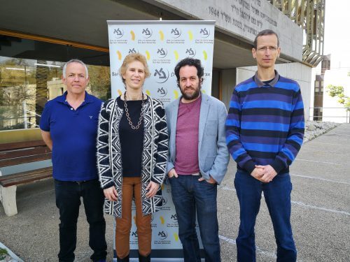 From right to left - Prof. Ido Dagan - Head of the Language Processing and Deep Learning Laboratory, Bar-Ilan, Prof. Yoav Goldberg - Head of the Language Processing and Deep Learning Laboratory, Bar-Ilan, Mariana Waxman - Director of Academic Relations, Intel Israel, Moshe Wesarbalt - Head of the Language Processing Group and Deep Learning, Intel AI Product Group. Photo: Intel Israel Spokesperson