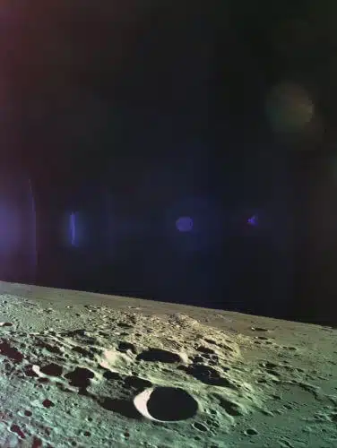 الصورة الثانية والأخيرة التي أرسلتها مركبة الفضاء جينيسيس قبل تحطمها على القمر، في 11 أبريل 2019. الصورة: SpaceIL و Israel Aerospace Industries