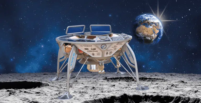 محاكاة لهبوط سفر التكوين على القمر، والذي انتهى به الأمر ليبدو مختلفًا تمامًا. رسم توضيحي: SpaceIL وصناعة الطيران والفضاء