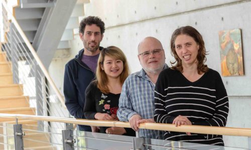 From the right: Dr. Noam Stern-Ginosar, Aharon Nachshon, Julie Tai-Schmidel and Roni Winkler. Uninvited guests. Photo: Weizmann Institute spokeswoman