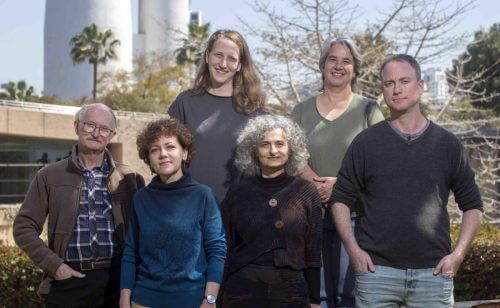 Back row (right): Dr. Yael Ilon and Dr. Noah Pirat. Front row (from right): Dr. Ron Rothkopf, Dr. Dina Leshkowitz, Dr. Helena Einbinder and Prof. Moshe Oren. Making a hippopotamus fly
