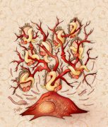 עץ משפחה של תולעים, שבבסיסו נוירון (תא עצב), ומולקולות רנ״א שמעבירות מידע בין דורות. קרדיטBeata Edyta Mierzwa :