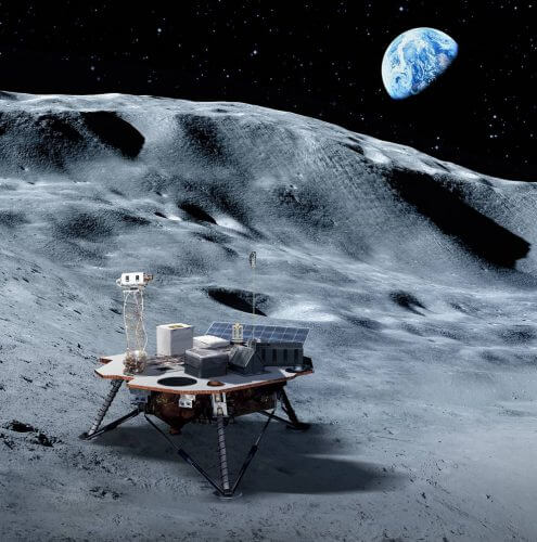 נחתות מסחריות יישאו מטעדי מדע וטכנולוגיה שתספק נאס"א אל פני הירח, שיסללו את הדרך לאסטרונאוטים של נאס"א לנחות על הירח עד 2024. איור: נאס"א