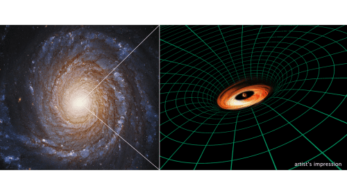 The galaxy NGC 3417 (left). And an image of the disk surrounding the giant black hole at its center. Photo: Hubble image: NASA, ESA