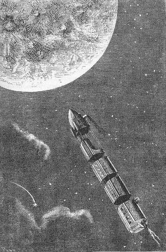 איור מתוך הרומן של ז'ול ורן "מכדור הארץ לירח", שצייר אנרי דה מונט. ויקיפדיה