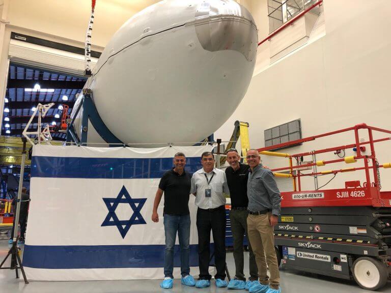 From right to left: Moshe Golani, VP of Engineering at Space Communications, Lee Rosen, Launch Manager from SpaceX, David Polak, CEO of Space Communications, and Itzik Shinberg, Deputy CEO of Space Communications. Photo: SPACECOM