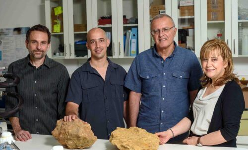 From the right: Dr. Ruth Yam, Prof. Aldo Shemesh, Nir Galili and Prof. Itai Halevi. The sea is the same sea (almost). Photo: Weizmann Institute Spokesperson