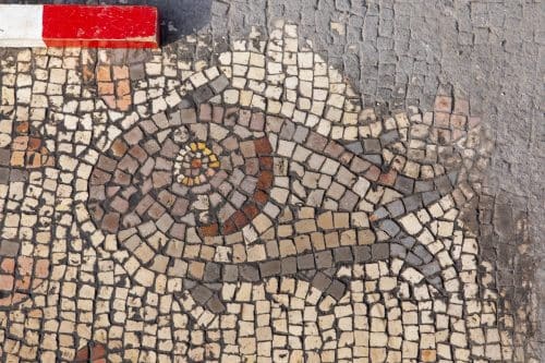 A fish that appears smiling in the mosaic tapestry discovered in the church in Susita. Photo: Dr. Michael Eisenberg