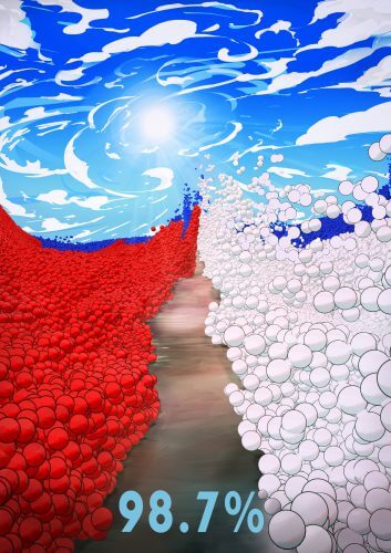 "Water splitting" - illustration. In the ETAC process, the water is split into hydrogen and oxygen in two different stages and with a high efficiency of 98.7%. (Image credit: Tam Karib)