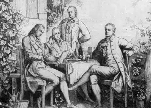 Deep intellectual impact. Humboldt with the poets Johann von Goethe and Friedrich Schiller in the city of Jena Source: Wikipedia, public domain
