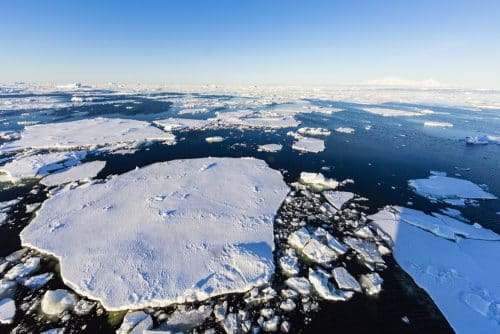 The breakup of the ice cover in the Jarlache Strait near Antarctica. Photo: shutterstock