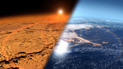 מאדים הרטוב, לפני מיליארדי שנים, ומאדים היום. איור נאס"א, בהתבסס על נתונים ששידרה החללית MAVEN