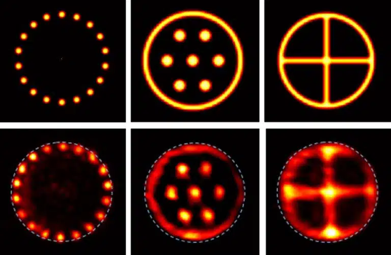 Demonstrations of the new method (bottom row) that allows to get closer to the structure of the studied objects (top row) within 100 nanoseconds