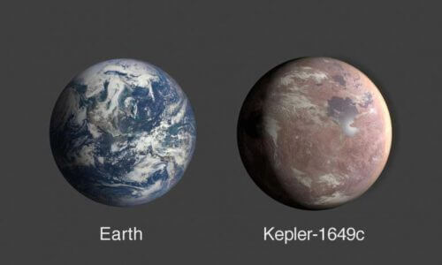 השוואה בין כדור הארץ לבין Kepler-1649c, הגדול ממנו בשישה אחוזים בלבד. איור: NASA/Ames Research Center/Daniel Rutter