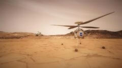 תפיסת האמן מראה את מסוק המאדים, כל טיס רוטורי אוטונומי קטן, שייסע עם משימת הרכב מאדים 2020 של נאס"א, כדי להדגים את יכולת הקיום והפוטנציאל של כלי טיס כבדים מהאוויר על כוכב הלכת האדום. איור: NASA/JPL-Caltech