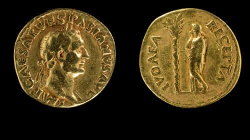 מטבע "יהודה השבויה שנית" לאחר דיכוי המרד הגדול. מתוך אוסף מוזיאון ישראל בירושלים