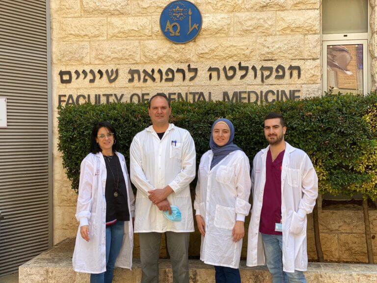 From right to left - George Betshon, Jinan Elian, Dr. Eli Reich, Prof. Mona Dvir-Ginzberg. Photo courtesy of the Hebrew University spokeswoman