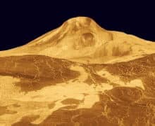 הר הגעש מאט מונס על נוגה. הדמיה בתלת ממד. צילום: נאס"א/סוכנות החלל האירופית