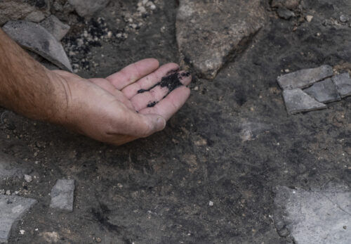 Ashes from a building that burned during the destruction of the First Temple discovered in the Givat parking lot in Jerusalem. Photo: Shai Halevi, Antiquities Authority
