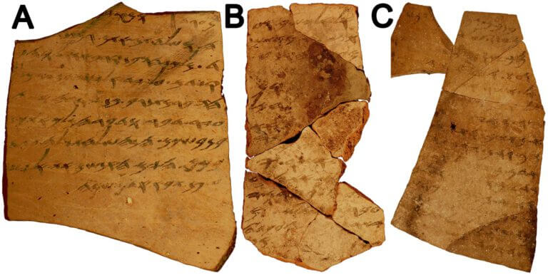Examples of pottery shards (written in ink on pottery). Photo credit: Michael Kordonsky, Tel Aviv University and the Antiquities Authority