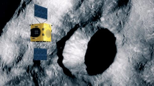 Hera scans the DART impact crater. Figure: ESA