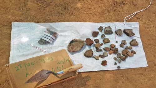 Stone tools uncovered in the excavation in Neve Noi. Photo: Anat Rasiuk, Antiquities Authority