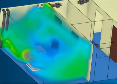 The simulation of the air conditioning in the Corona Hospital in Wuhan. Illustration: Dassault Systems