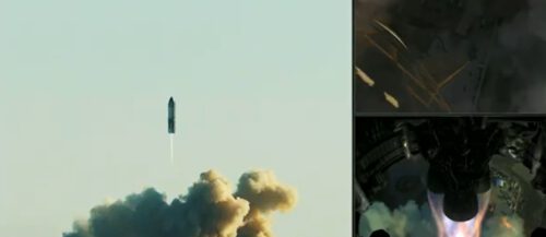 תמונת סטילס מתוך השידור של SpaceX, המציגה את שלוש הזנות הוידאו השונות. קרדיט: SpaceX