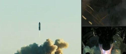 صورة ثابتة من بث SpaceX، تُظهر خلاصات الفيديو الثلاثة المختلفة. الائتمان: سبيس اكس