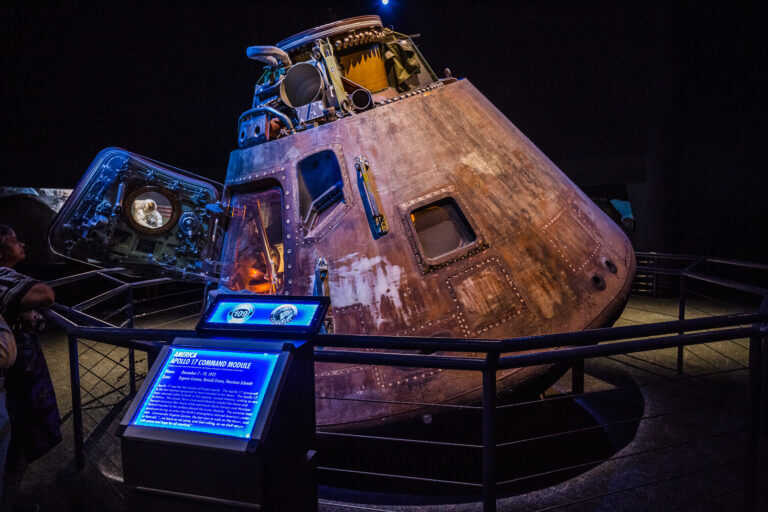 The command module of the Apollo 17 spacecraft in the museum at the Johnson Space Center in Houston, Texas. Photo: shutterstock